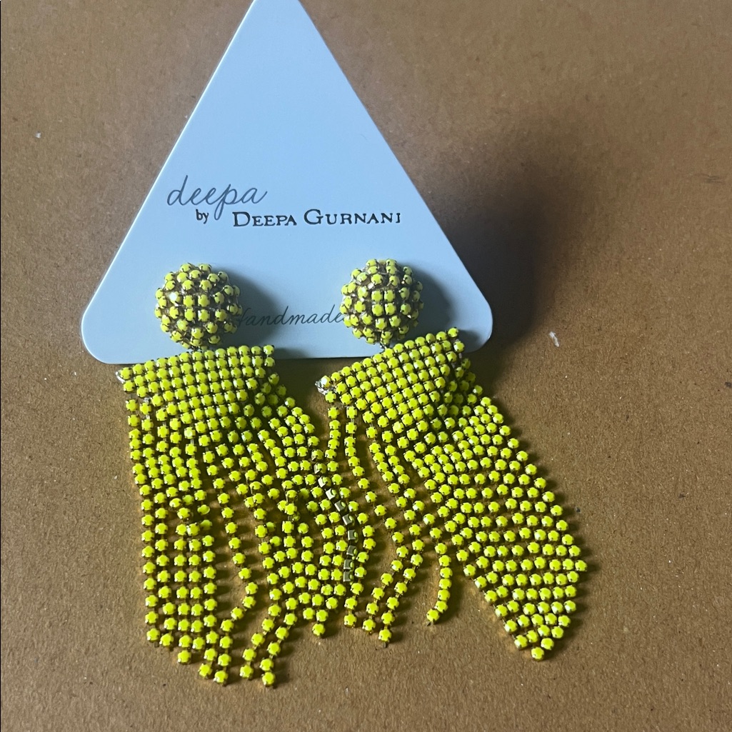 Deepa Gurnani Yellow Beaded Fringe Earrings 70$